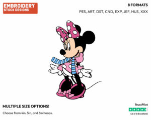 Wearing Scarf - Disney's Minnie Mouse - Embroidery Design in 3 sizes & 8 formats