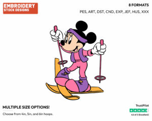 Skiing - Disney's Minnie Mouse - Embroidery Design in 3 sizes & 8 formats