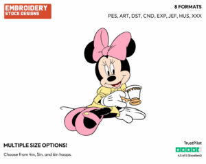 Drinking Tea - Disney's Minnie Mouse - Embroidery Design in 3 sizes & 8 formats