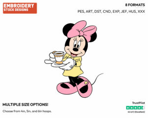 Drinking Tea - Disney's Minnie Mouse - Embroidery Design in 3 sizes & 8 formats