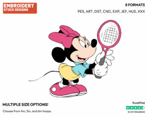 Playing Tennis - Disney's Minnie Mouse - Embroidery Design in 3 sizes & 8 formats