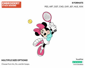 Playing Tennis - Disney's Minnie Mouse - Embroidery Design in 3 sizes & 8 formats