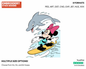 Surfing - Disney's Minnie Mouse - Embroidery Design in 3 sizes & 8 formats
