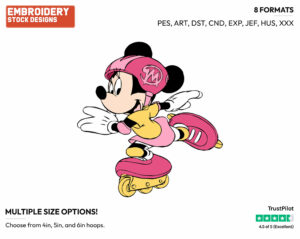 Rollerskating - Disney's Minnie Mouse - Embroidery Design in 3 sizes & 8 formats