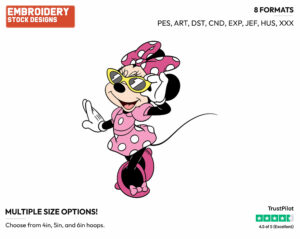 Wearing Sunglasses - Disney's Minnie Mouse - Embroidery Design in 3 sizes & 8 formats