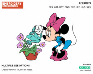 Watering Flowers - Disney's Minnie Mouse - Embroidery Design in 3 sizes & 8 formats