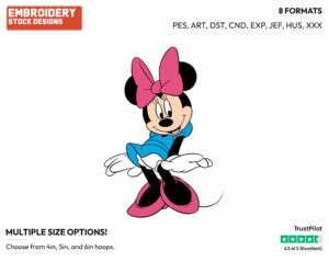 Cute - Disney's Minnie Mouse - Embroidery Design in 3 sizes & 8 formats