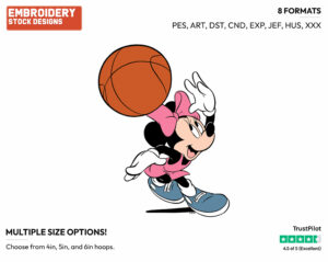 Minnie Playing Basketball - Disney's Minnie Mouse - Embroidery Design in 3 sizes & 8 formats