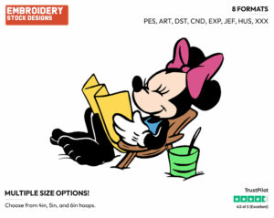 On The Beach - Disney's Minnie Mouse - Embroidery Design in 3 sizes & 8 formats
