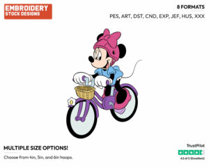 Riding Bicycle - Disney's Minnie Mouse - Embroidery Design in 3 sizes & 8 formats