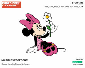 Holding A Daisy - Disney's Minnie Mouse - Embroidery Design in 3 sizes & 8 formats