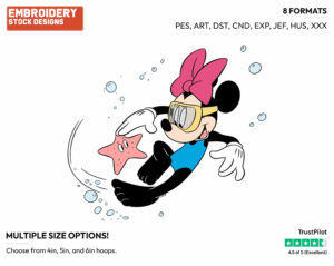 Minnie Scuba Diving - Disney's Minnie Mouse - Embroidery Design in 3 sizes & 8 formats