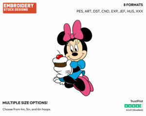 Holding A Cupcake - Disney's Minnie Mouse - Embroidery Design in 3 sizes & 8 formats