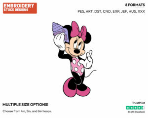 Listening To Seashell - Disney's Minnie Mouse - Embroidery Design in 3 sizes & 8 formats