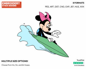 Surfing - Disney's Minnie Mouse - Embroidery Design in 3 sizes & 8 formats