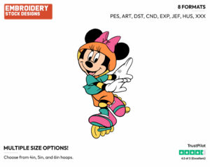 Rollerskating - Disney's Minnie Mouse - Embroidery Design in 3 sizes & 8 formats