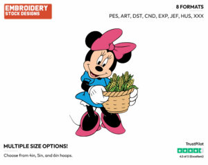 Holding A Basket Full Of Corn - Disney's Minnie Mouse - Embroidery Design in 3 sizes & 8 formats