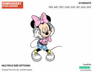 Minnie Listening To Music On Headphones - Disney's Minnie Mouse - Embroidery Design in 3 sizes & 8 formats