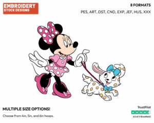 Walking A Puppy - Disney's Minnie Mouse - Embroidery Design in 3 sizes & 8 formats