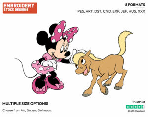 Petting A Pony - Disney's Minnie Mouse - Embroidery Design in 3 sizes & 8 formats