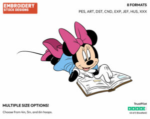 Reading A Book - Disney's Minnie Mouse - Embroidery Design in 3 sizes & 8 formats