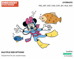 Scuba Diving - Disney's Minnie Mouse - Embroidery Design in 3 sizes & 8 formats