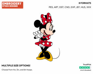 Cute Minnie Mouse In Her Red Polka Dot Dress - Disney's Minnie Mouse - Embroidery Design in 3 sizes & 8 formats