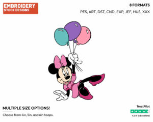 Lifted Up By Balloons - Disney's Minnie Mouse - Embroidery Design in 3 sizes & 8 formats