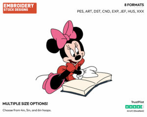 Reading A Book - Disney's Minnie Mouse - Embroidery Design in 3 sizes & 8 formats