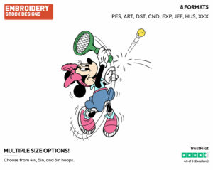 Minnie Playing Tennis - Disney's Minnie Mouse - Embroidery Design in 3 sizes & 8 formats