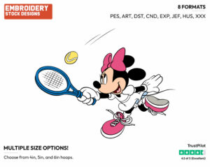 Minnie Playing Tennis - Disney's Minnie Mouse - Embroidery Design in 3 sizes & 8 formats