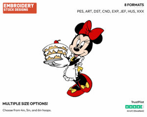 Minnie Carrying Cake On Platter - Disney's Minnie Mouse - Embroidery Design in 3 sizes & 8 formats