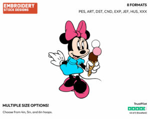 Minnie Mouse, Ice Cream Cone - Disney's Minnie Mouse - Embroidery Design in 3 sizes & 8 formats