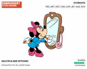 Minnie Applying Lipstick In Mirror - Disney's Minnie Mouse - Embroidery Design in 3 sizes & 8 formats