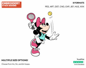 Minnie Playing Tennis - Disney's Minnie Mouse - Embroidery Design in 3 sizes & 8 formats