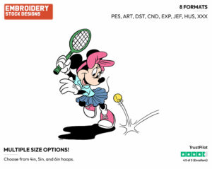 Minnie Playing Tennis - Disney's Minnie Mouse - Embroidery Design in 3 sizes & 8 formats