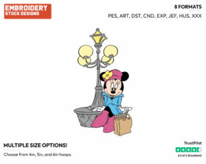 Minnie Sitting By Street Light - Disney's Minnie Mouse - Embroidery Design in 3 sizes & 8 formats