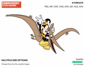 Minnie Riding Pterodactyl - Disney's Minnie Mouse - Embroidery Design in 3 sizes & 8 formats