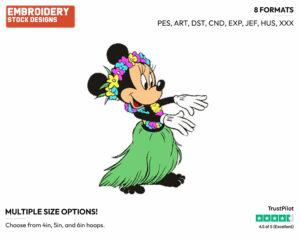 Hula Dancing - Disney's Minnie Mouse - Embroidery Design in 3 sizes & 8 formats