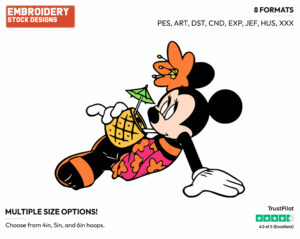 Drinking From A Pineapple - Disney's Minnie Mouse - Embroidery Design in 3 sizes & 8 formats