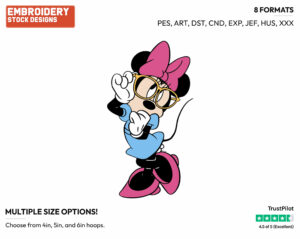 Wearing Glasses - Disney's Minnie Mouse - Embroidery Design in 3 sizes & 8 formats