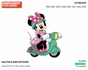 On Scooter - Disney's Minnie Mouse - Embroidery Design in 3 sizes & 8 formats