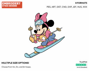 Skiing - Disney's Minnie Mouse - Embroidery Design in 3 sizes & 8 formats