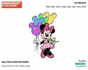Minnie, Balloons - Disney's Minnie Mouse - Embroidery Design in 3 sizes & 8 formats