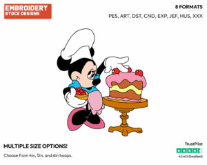 Making A Cake - Disney's Minnie Mouse - Embroidery Design in 3 sizes & 8 formats