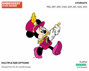 Minnie Playing Flute In Parade - Disney's Minnie Mouse - Embroidery Design in 3 sizes & 8 formats
