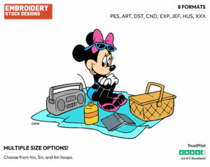 Minnie On The Beach - Disney's Minnie Mouse - Embroidery Design in 3 sizes & 8 formats