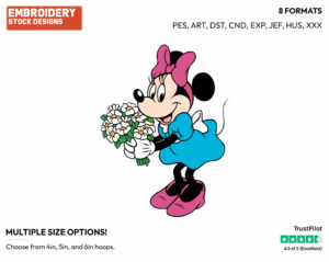Minnie, Bouquet Of Flowers - Disney's Minnie Mouse - Embroidery Design in 3 sizes & 8 formats