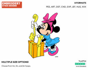Minnie Unwrapping Present - Disney's Minnie Mouse - Embroidery Design in 3 sizes & 8 formats