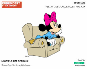 Minnie Sitting On Couch - Disney's Minnie Mouse - Embroidery Design in 3 sizes & 8 formats